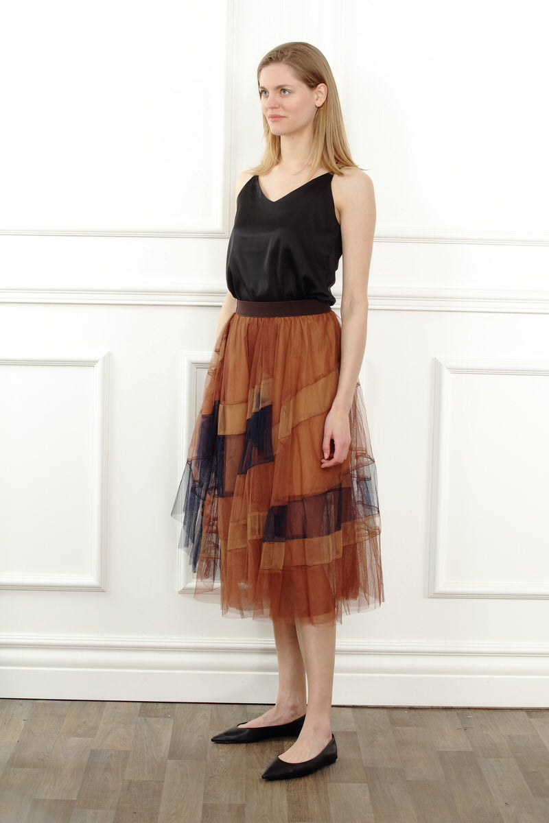Color Blocking Mesh Skirt