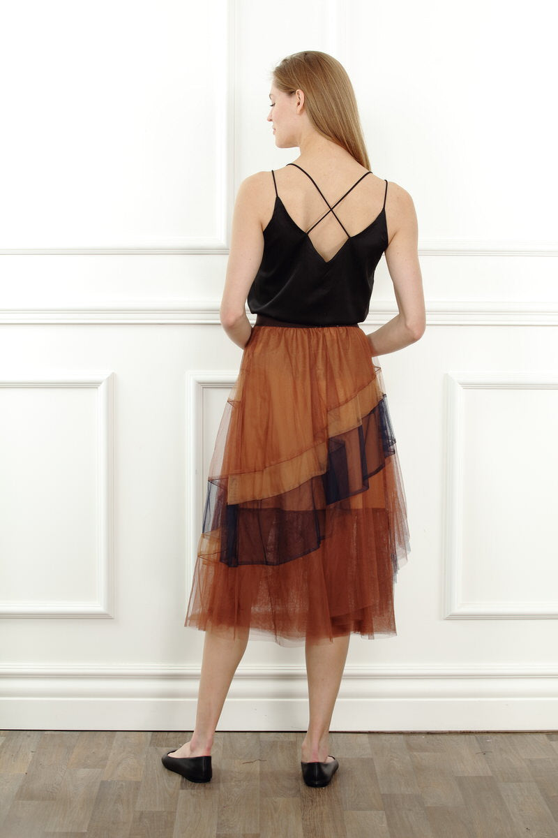 Color Blocking Mesh Skirt