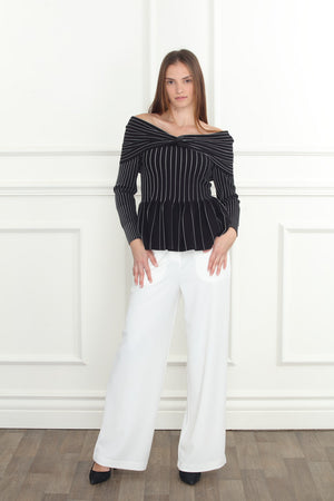 Off Shoulder Stripe Sweater
