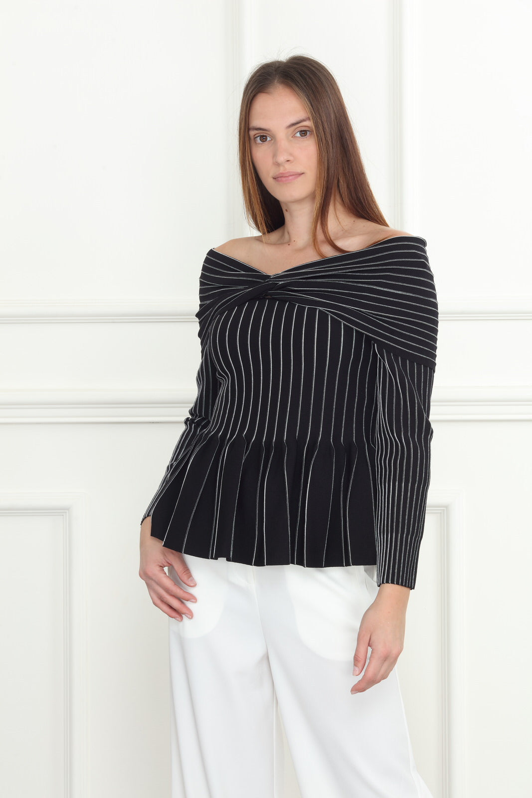 Off Shoulder Stripe Sweater