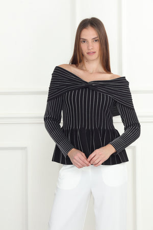 Off Shoulder Stripe Sweater
