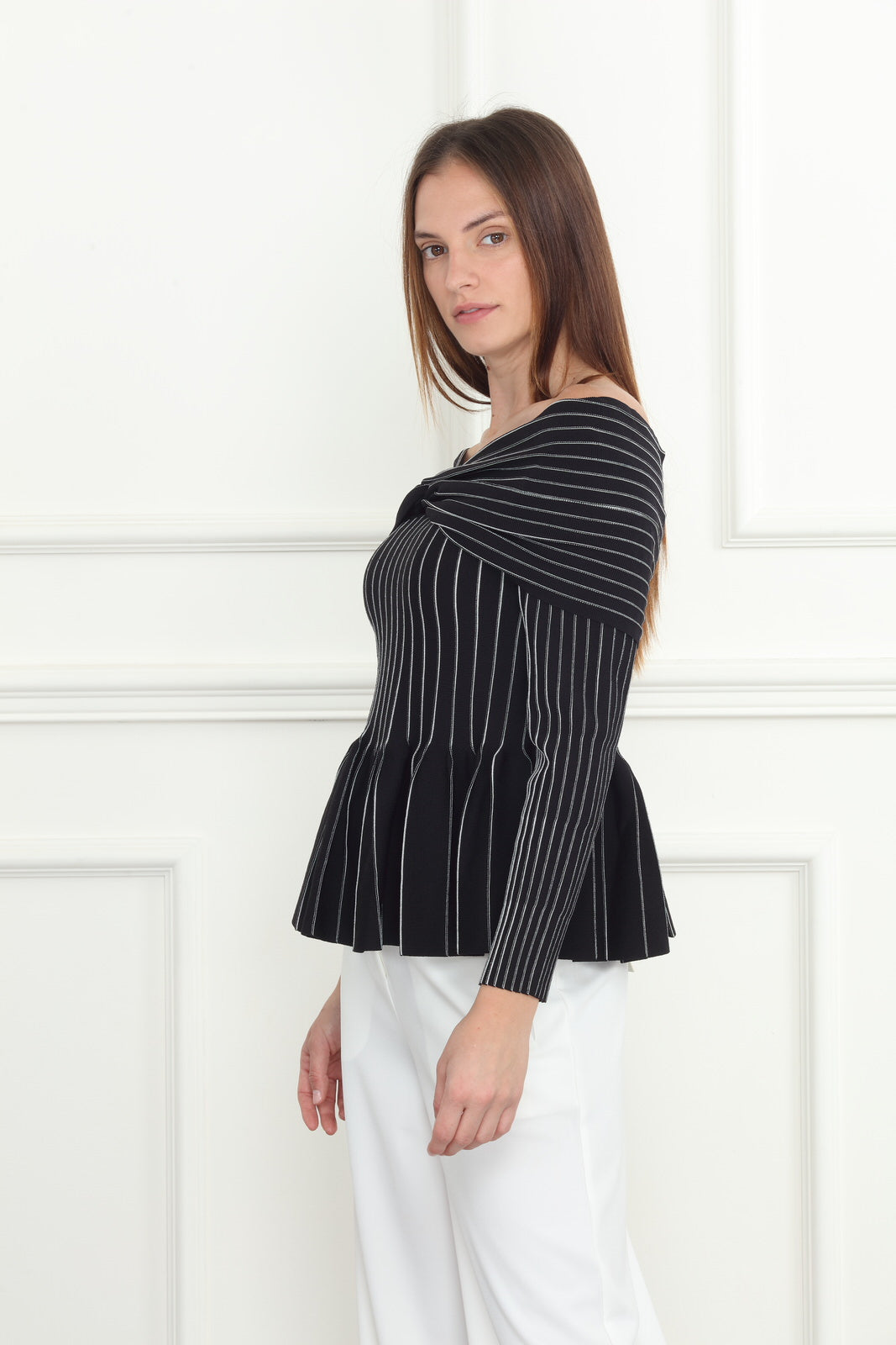 Off Shoulder Stripe Sweater