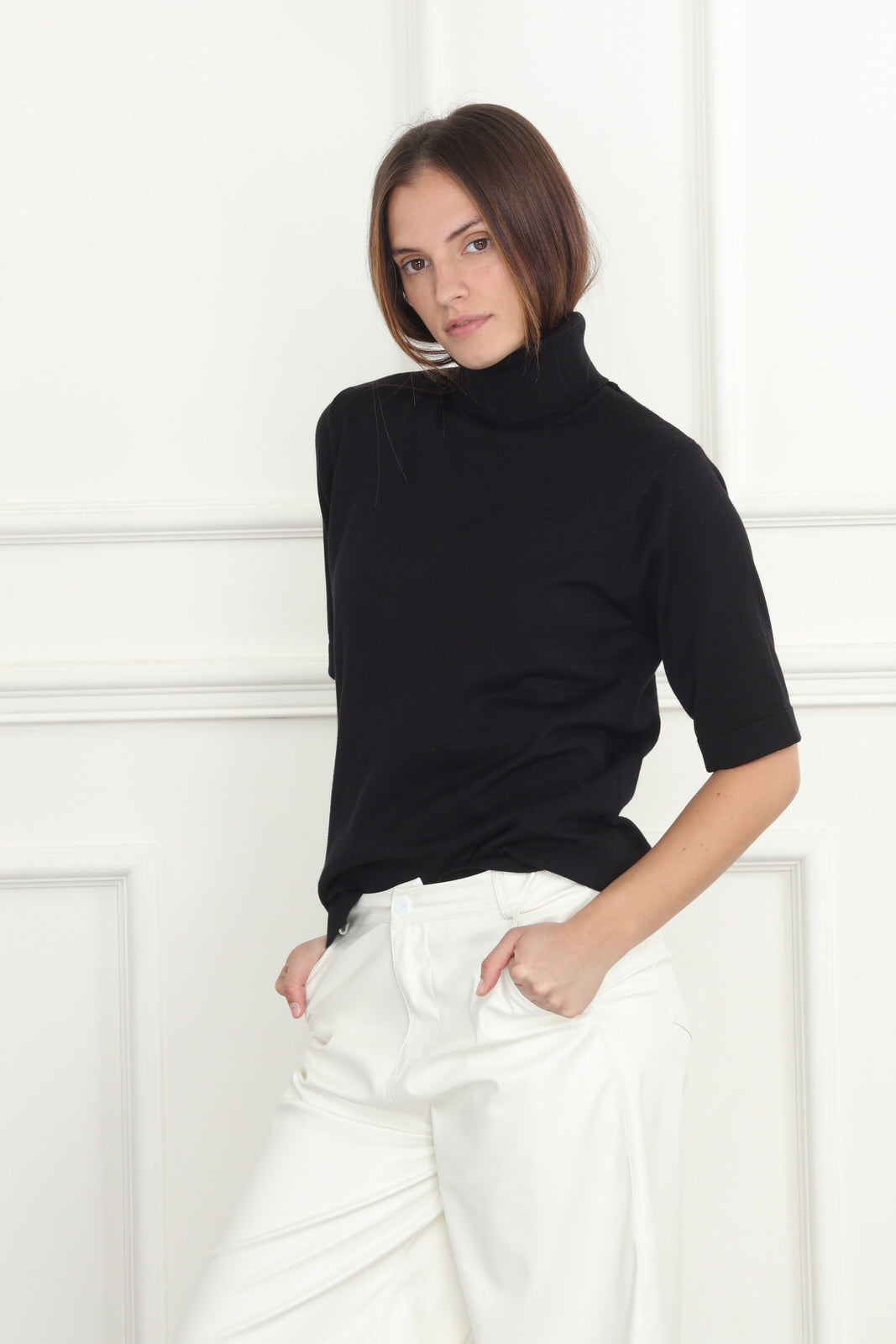 Turtle Neck Elbow Sleeve Sweater
