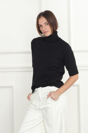 Turtle Neck Elbow Sleeve Sweater