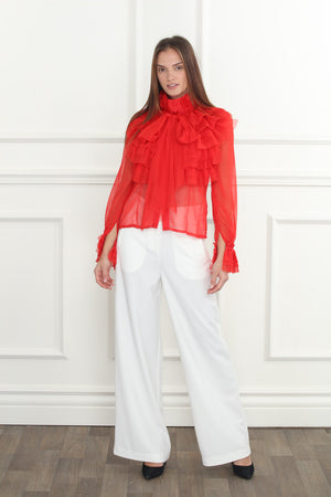 3D Chiffon Flower Tie Blouse
