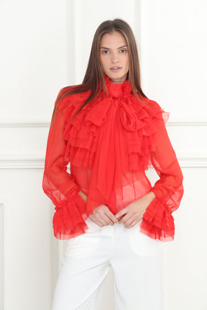 3D Chiffon Flower Tie Blouse