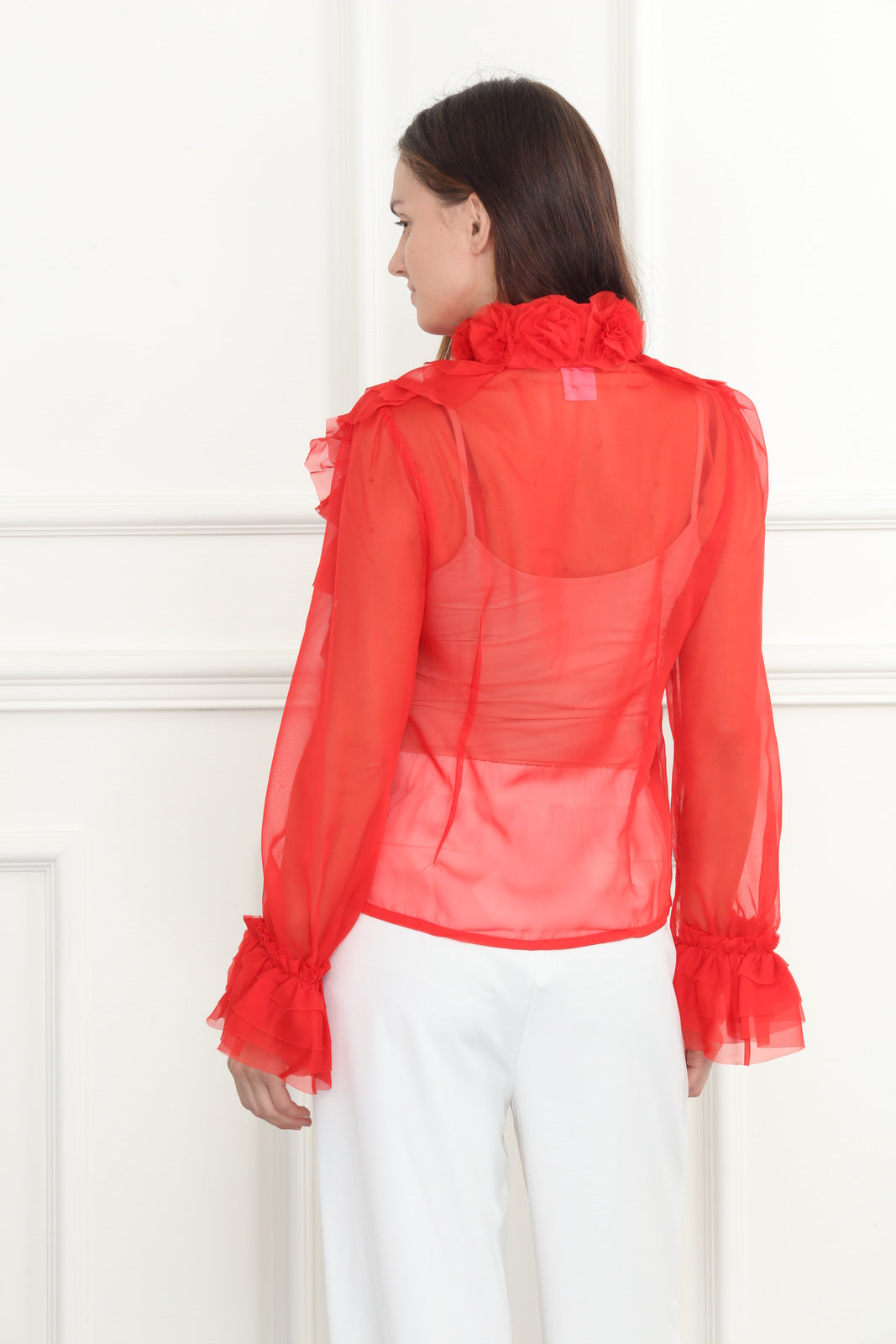 3D Chiffon Flower Tie Blouse