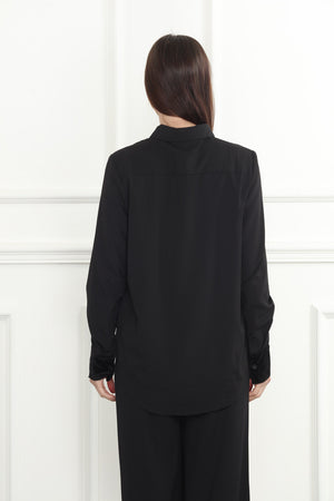 Black Velour Chiffon Tuxedo Shirt