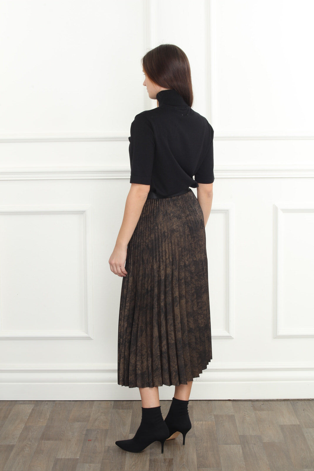 Bronze Print Pleated Skirt
