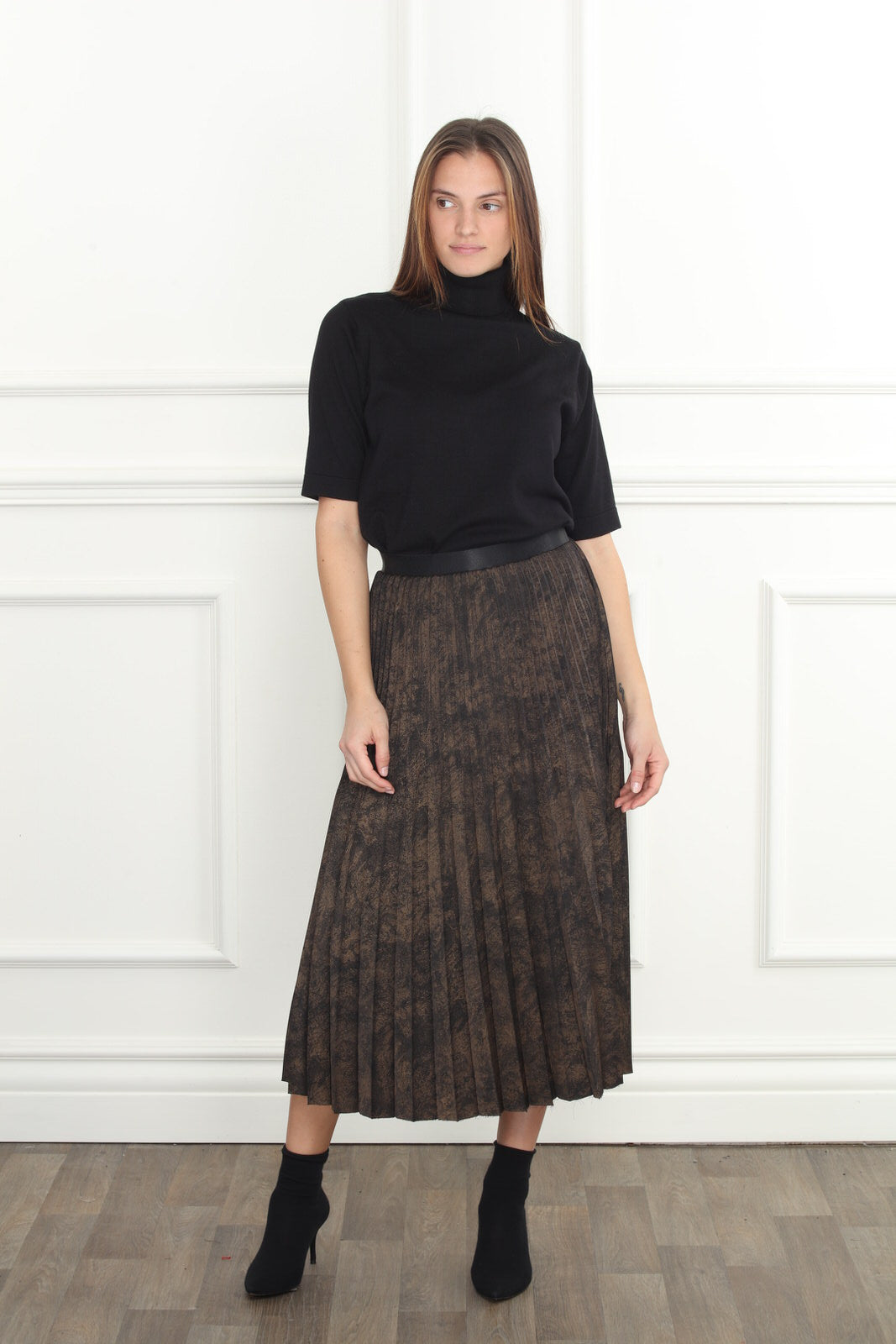Bronze Print Pleated Skirt