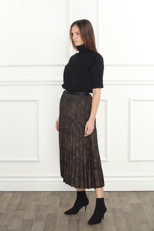 Bronze Print Pleated Skirt