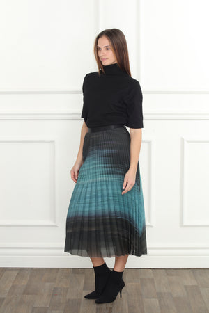Ombre Print Pleated Skirt