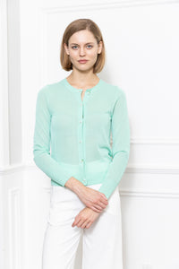 Crew Neck Cardigan Flower Button