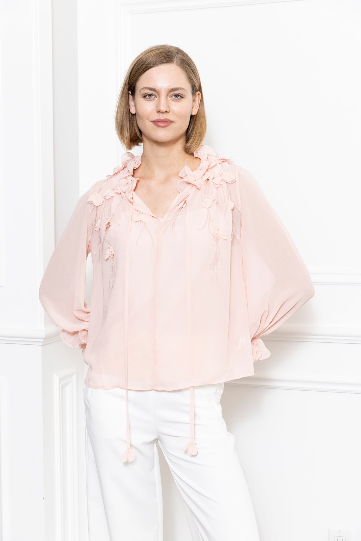 3D Petals Front Tie Blouse