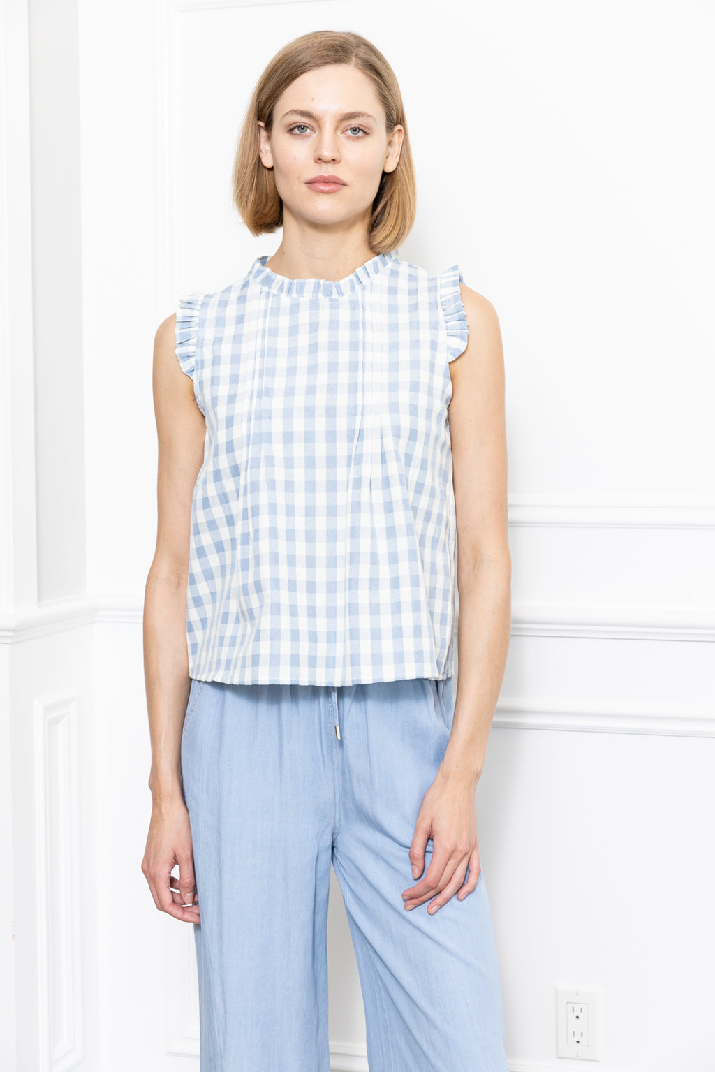 Blue White Check Top