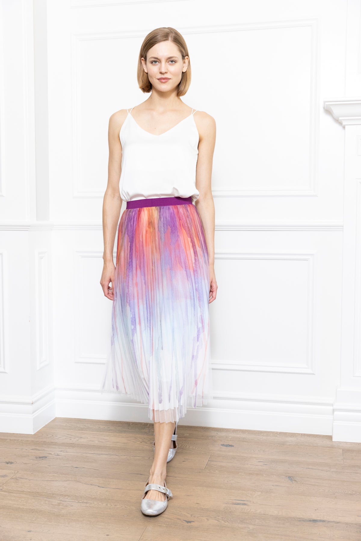 Two Tone Print Pleated Skirt