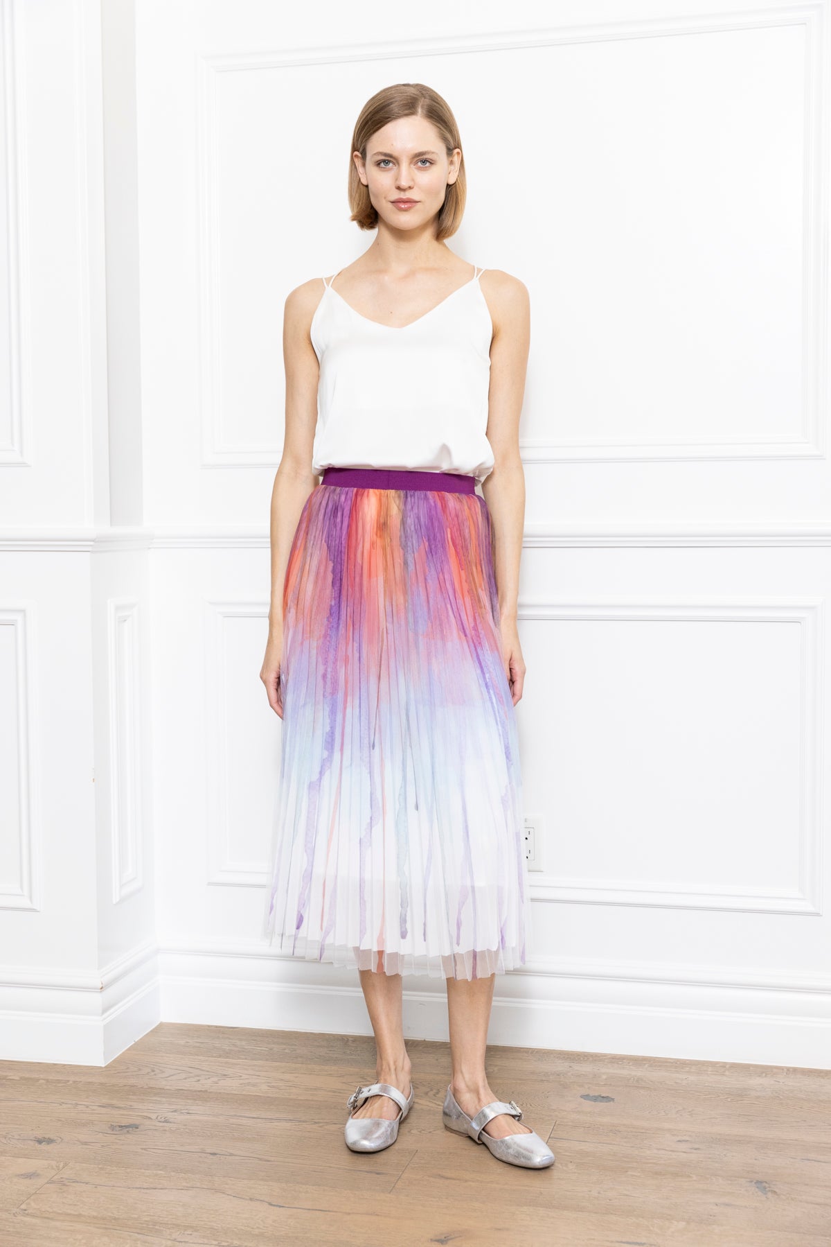 Two Tone Print Pleated Skirt