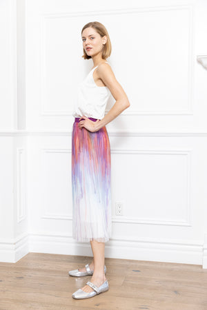 Two Tone Print Pleated Skirt