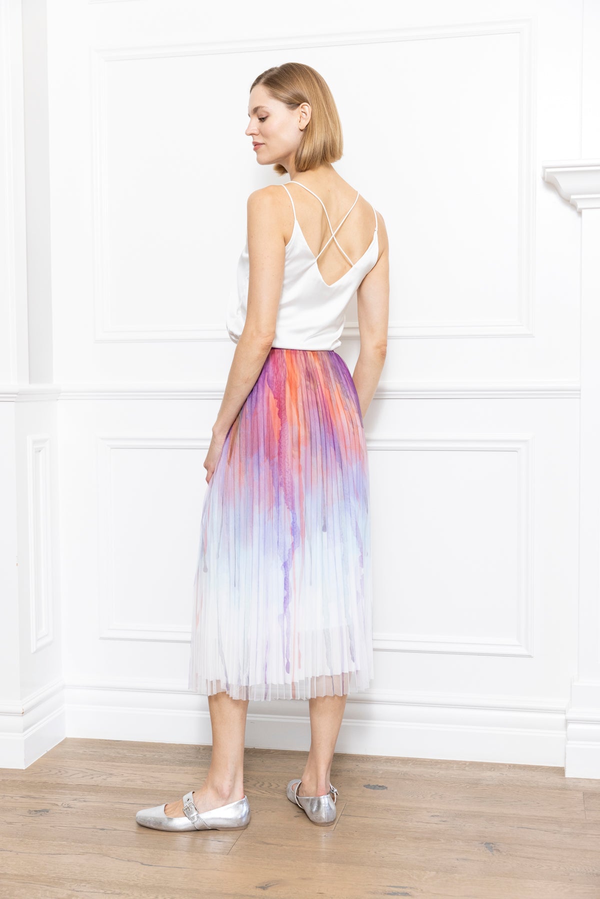 Two Tone Print Pleated Skirt
