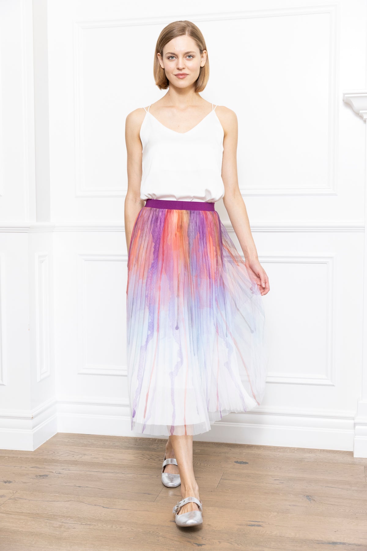 Two Tone Print Pleated Skirt