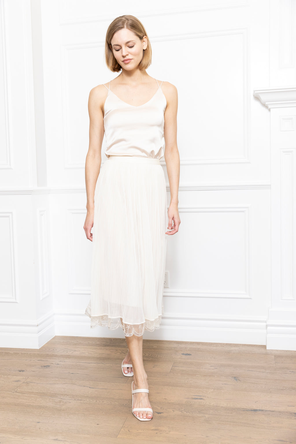 Beading Lace Trim Midi Skirt
