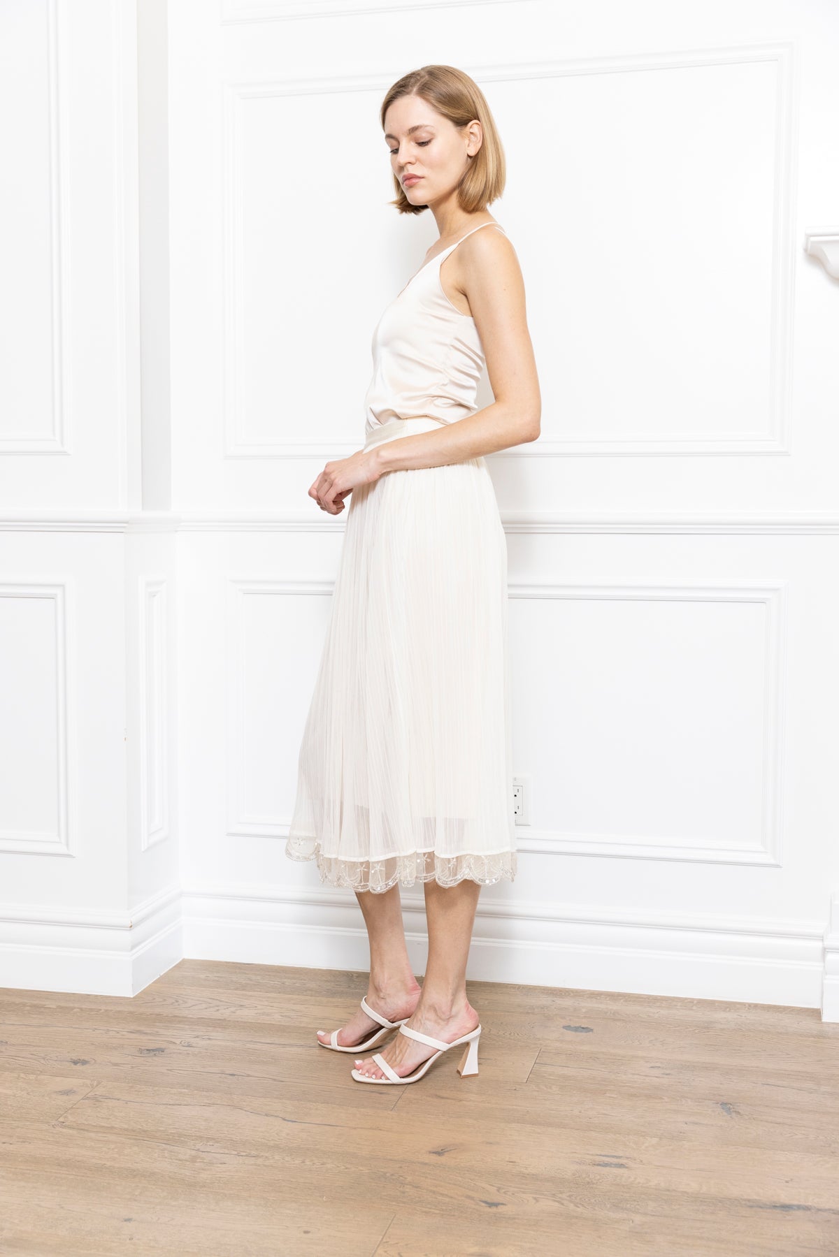 Beading Lace Trim Midi Skirt
