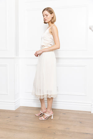 Beading Lace Trim Midi Skirt