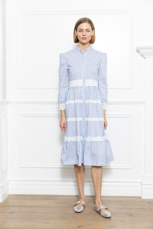 Lace Trim Long Sleeve Shirt Dress