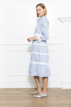 Lace Trim Long Sleeve Shirt Dress