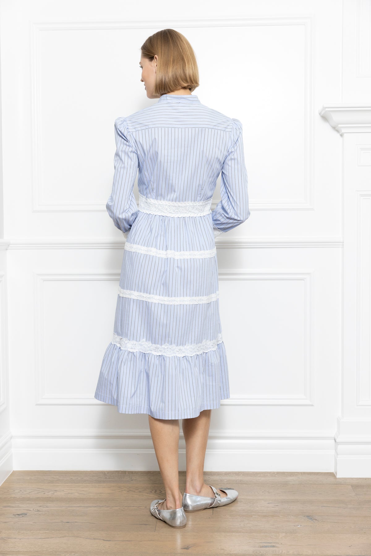 Lace Trim Long Sleeve Shirt Dress