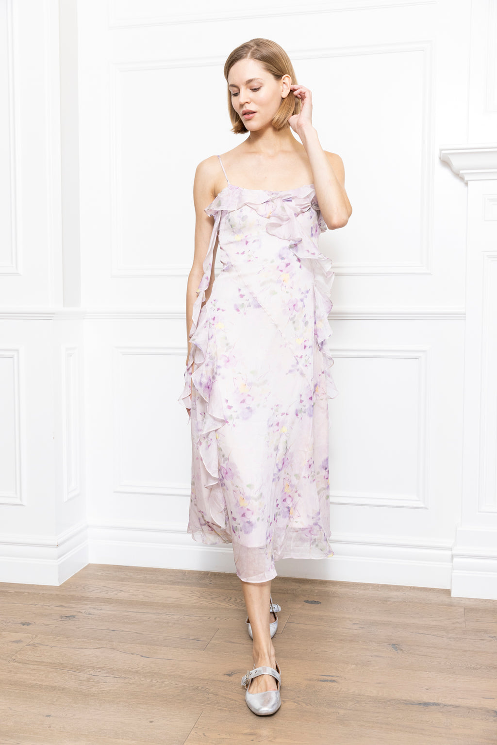 Pink Floral Ruffle Dress