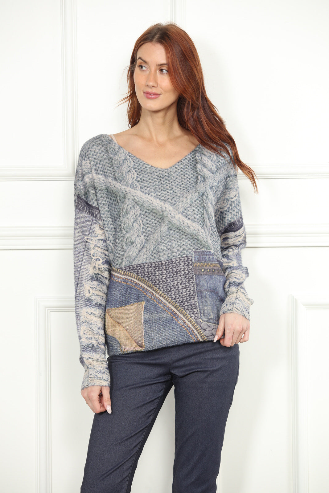 Denim Print Sweater