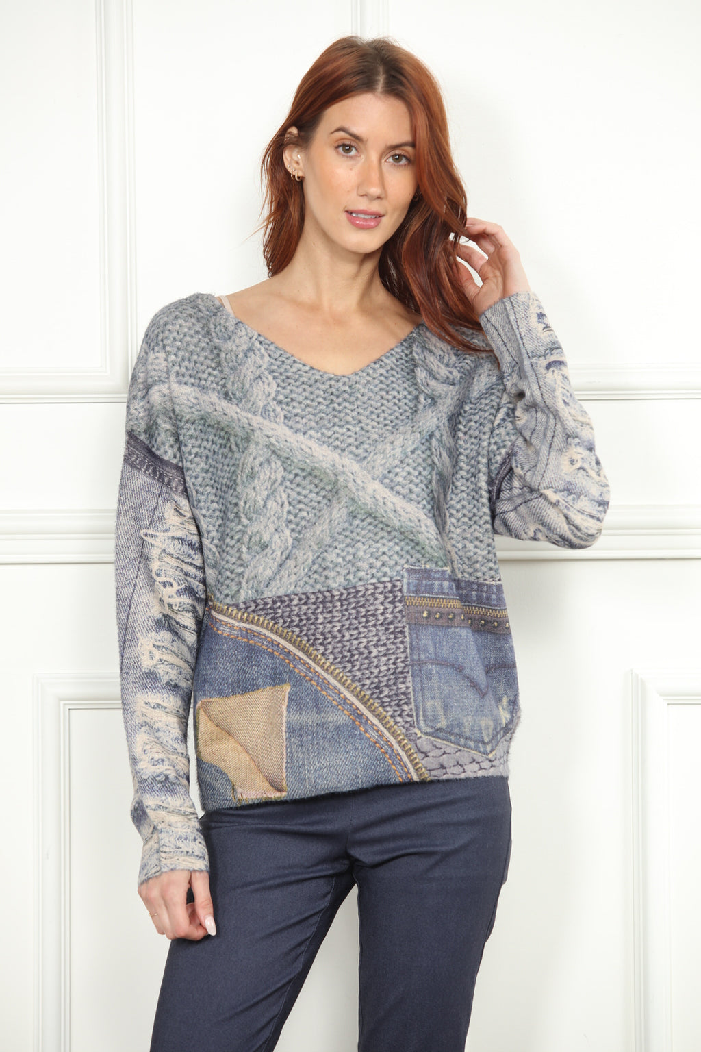 Denim Print Sweater