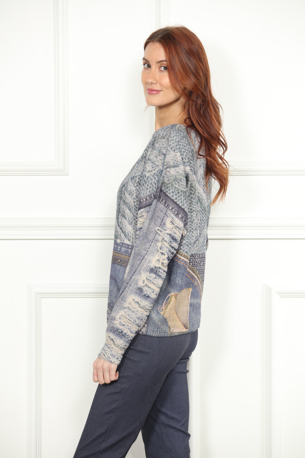 Denim Print Sweater