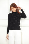3D Flower Mock Neck Sweater in Black