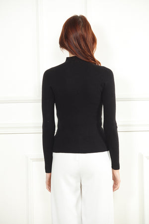 3D Flower Mock Neck Sweater in Black