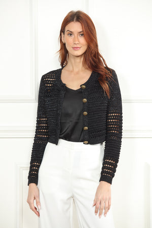 Gold Button Lurex Crop Cardigan