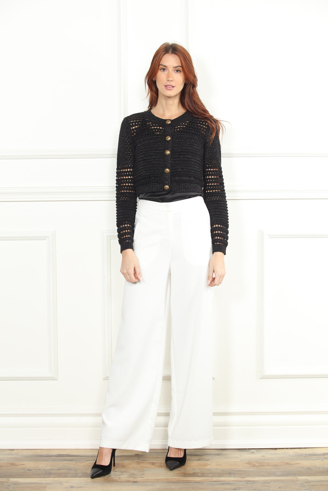 Gold Button Lurex Crop Cardigan