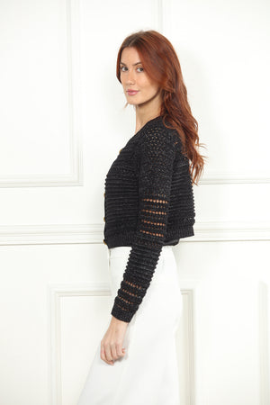 Gold Button Lurex Crop Cardigan