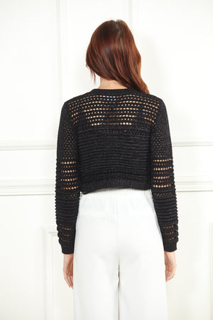 Gold Button Lurex Crop Cardigan