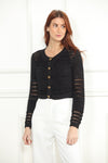 Black Lurex Cropped Cardigan with Gold Buttons