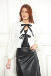 Cable Knit Pom Pom Satin Tie Cardigan