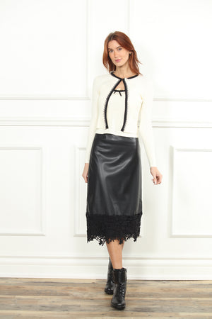 Lace Trim Rib Cardigan