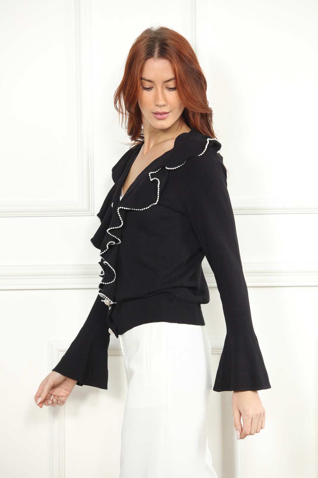 Pearl Ruffle Cardigan