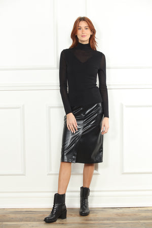 Mesh Turtleneck Pullover in Black