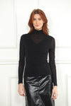 Mesh Turtleneck Pullover in Black