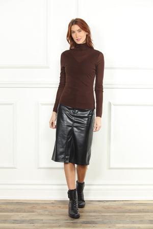 Mesh Turtleneck Pullover in Brown