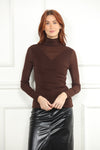 Mesh Turtleneck Pullover in Brown