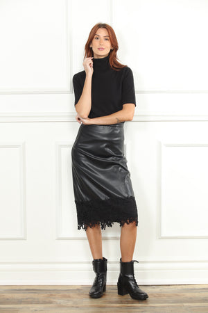 Faux Leather Lace Trim Skirt