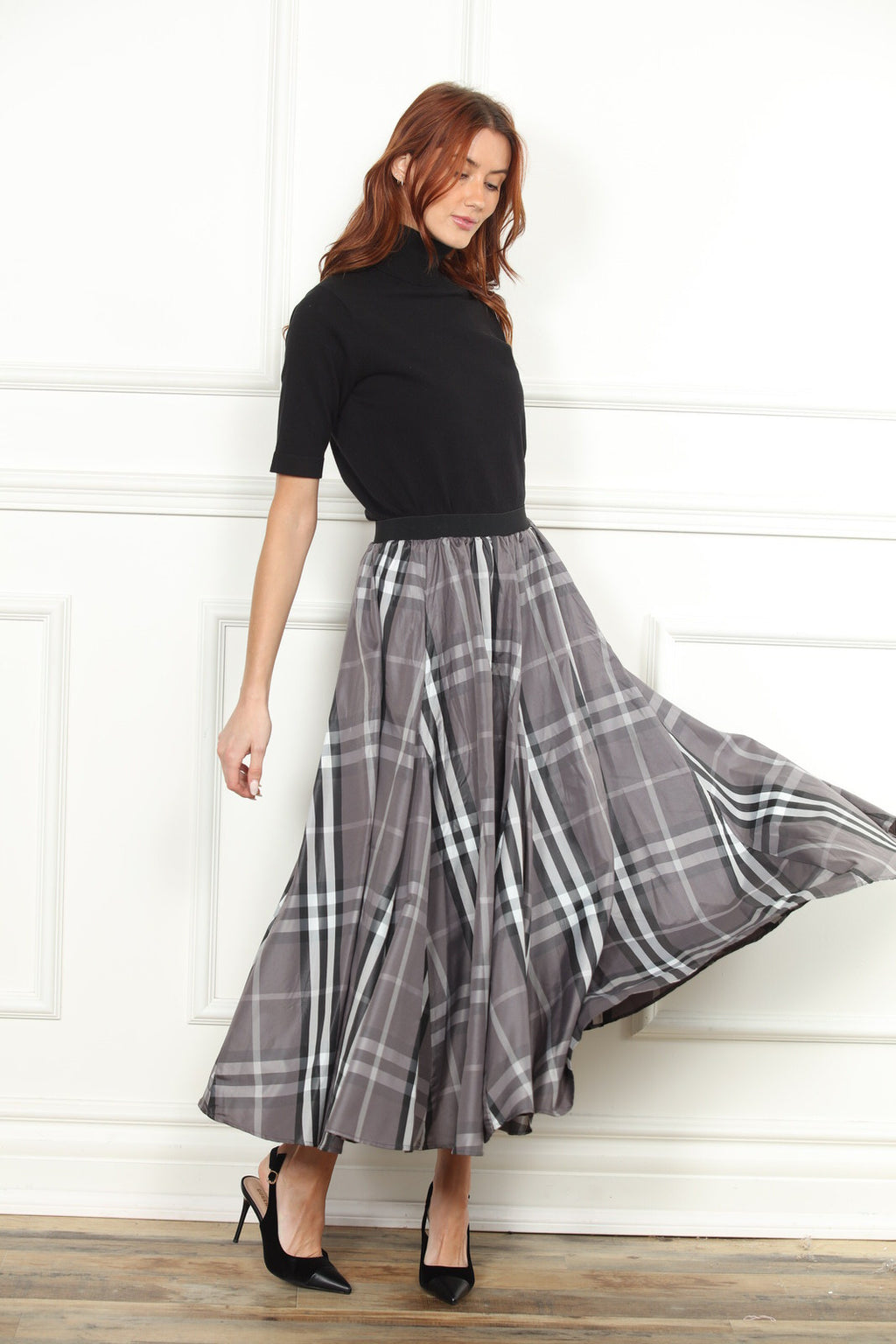 Maxi Plaid Taffeta Skirt